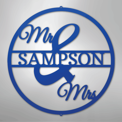 My Easy Monogram Steel Sign Blue / 24" Mr and Mrs Circle Monogram - Steel Sign