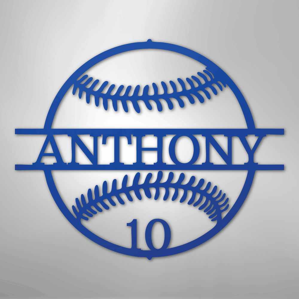 My Easy Monogram Steel Sign Blue / 24" Name and Number Baseball - Metal Sign
