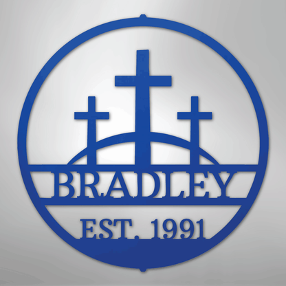 My Easy Monogram Steel Sign Blue / 24" Three Crosses Monogram - Steel Sign