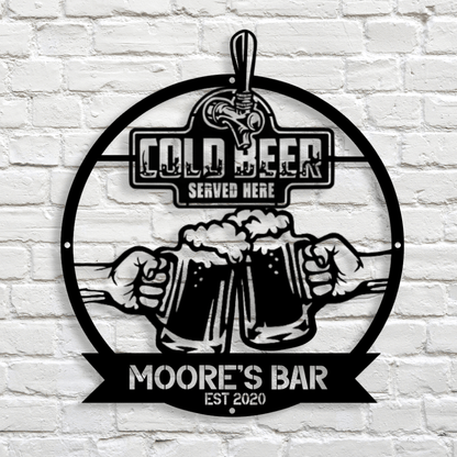 My Easy Monogram Steel Sign Cold Beer Served Here Metal Sign