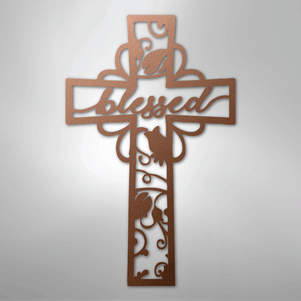 My Easy Monogram Steel Sign Copper / 12" Blessed Cross - Steel Sign