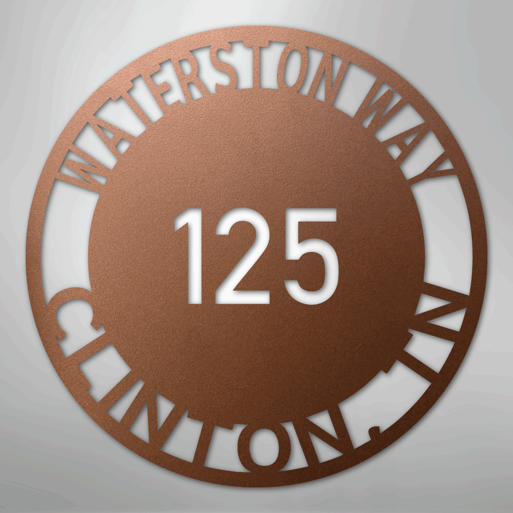 My Easy Monogram Steel Sign Copper / 12" Bold Circle Address - Steel Sign