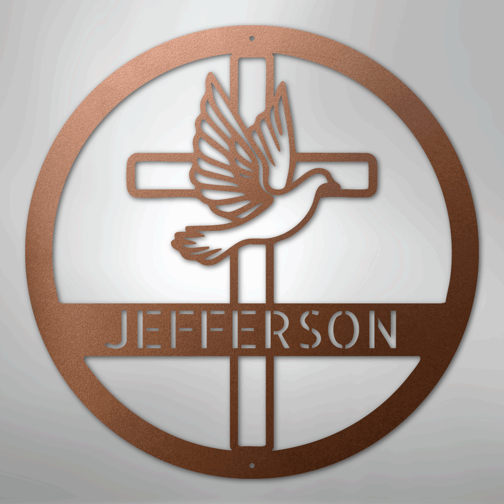 My Easy Monogram Steel Sign Copper / 12" Dove and Cross Monogram - Steel Sign