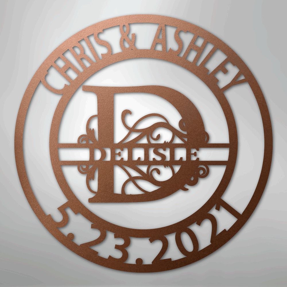 My Easy Monogram Steel Sign Copper / 12" Elaborate Split Letter Family Name - Steel Sign