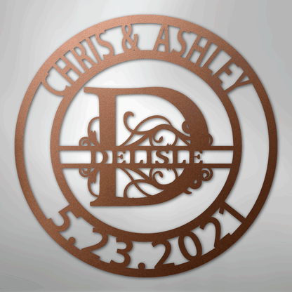 My Easy Monogram Steel Sign Copper / 12" Elaborate Split Letter Family Name - Steel Sign