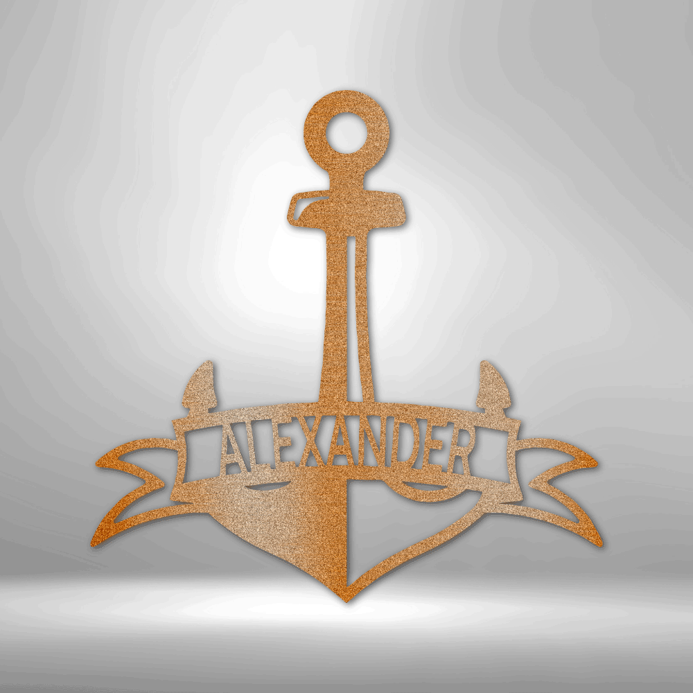 My Easy Monogram Steel Sign Copper / 12" Fancy Anchor Banner - Steel Sign