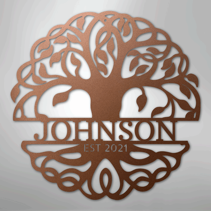 My Easy Monogram Steel Sign Copper / 12" Fancy Tree of Life Monogram - Steel Sign
