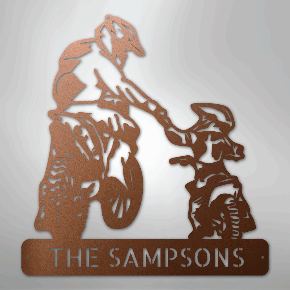 My Easy Monogram Steel Sign Copper / 12" Father and Son Motorcross Monogram - Steel Sign
