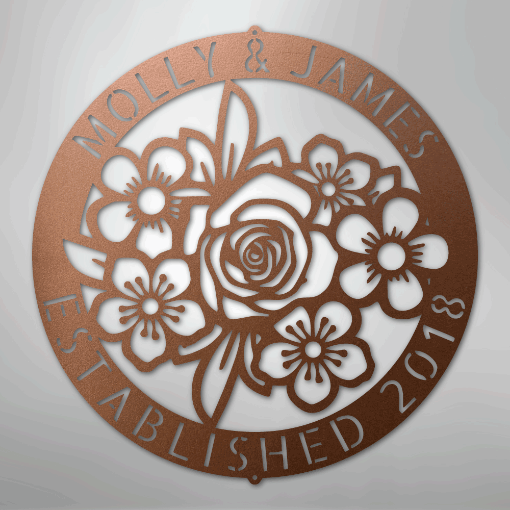 My Easy Monogram Steel Sign Copper / 12" Floral Ring Monogram - Steel Sign