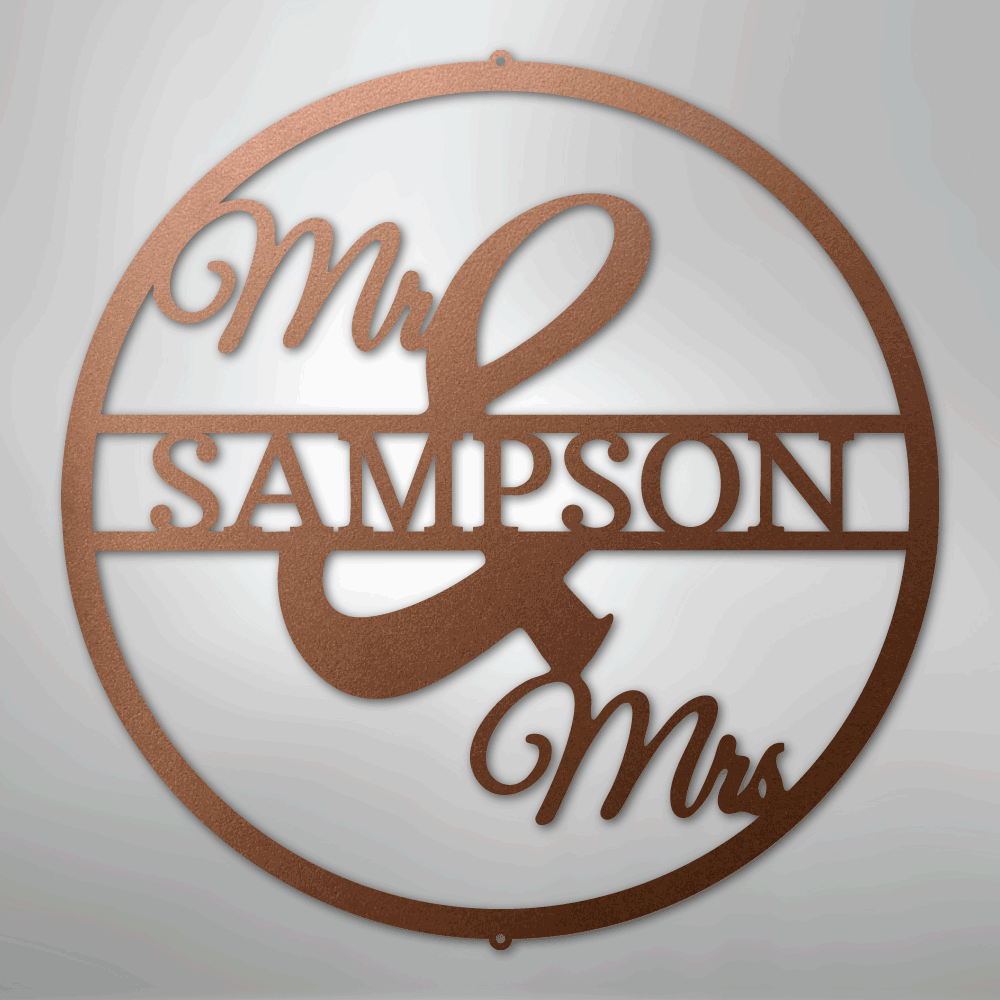 My Easy Monogram Steel Sign Copper / 12" Mr and Mrs Circle Monogram - Steel Sign