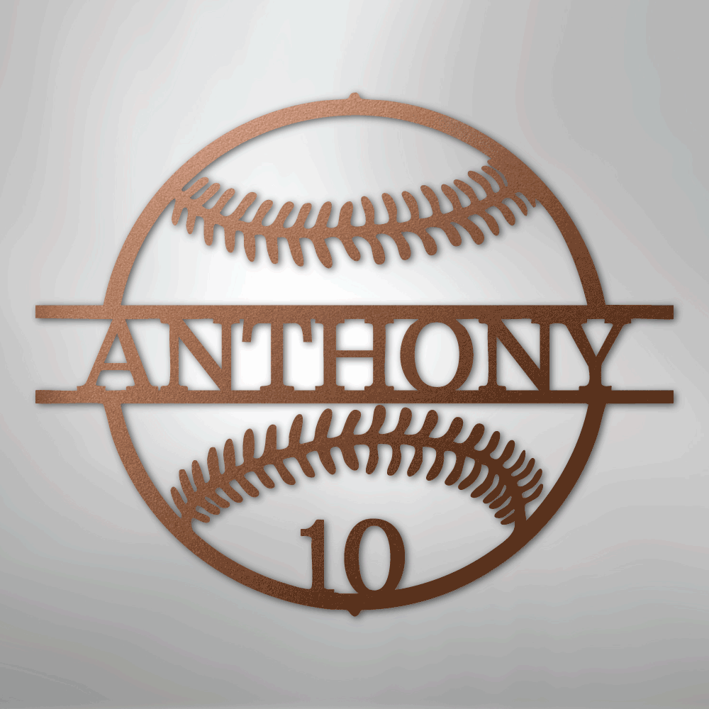 My Easy Monogram Steel Sign Copper / 12" Name and Number Baseball - Metal Sign
