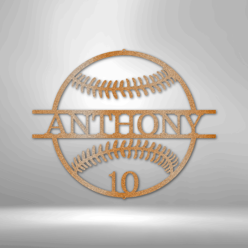 My Easy Monogram Steel Sign Copper / 12" Name and Number Baseball - Metal Sign