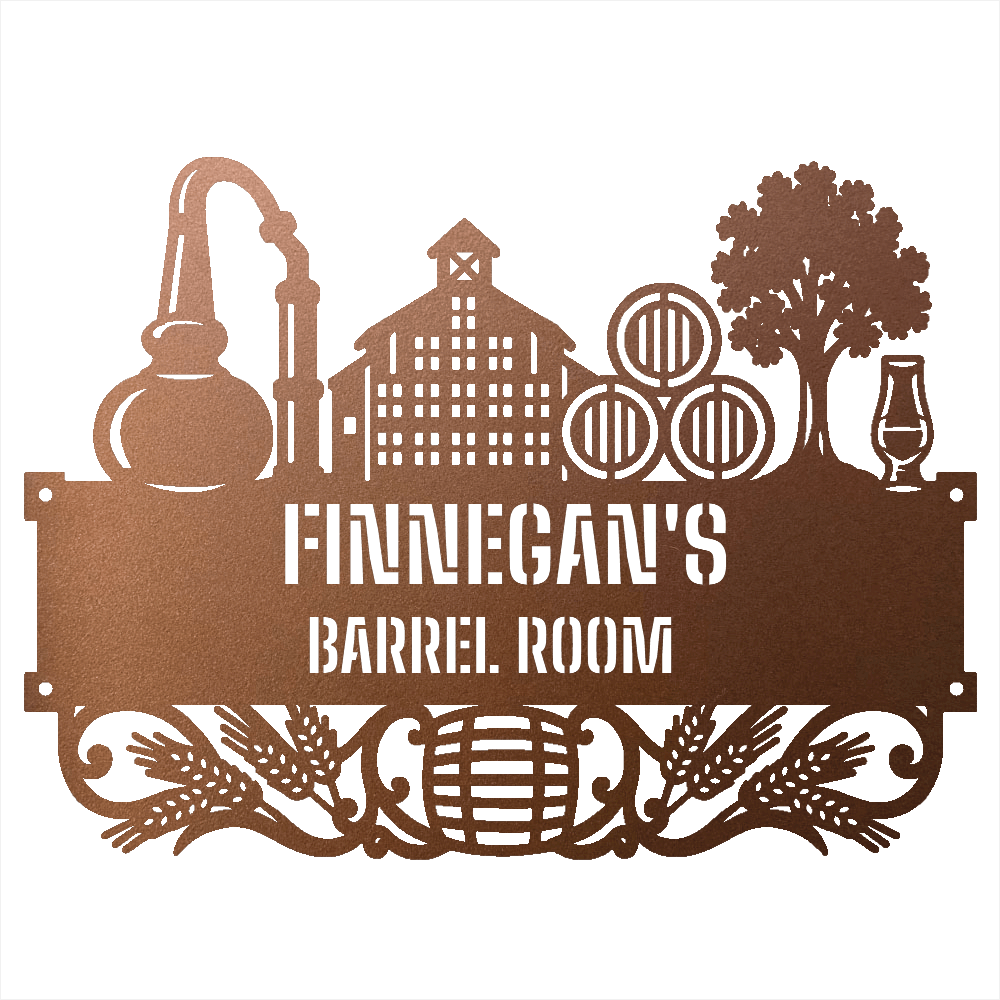 My Easy Monogram Steel Sign Copper / 12 Personalized Distillery Barrel Room Metal Wall Art