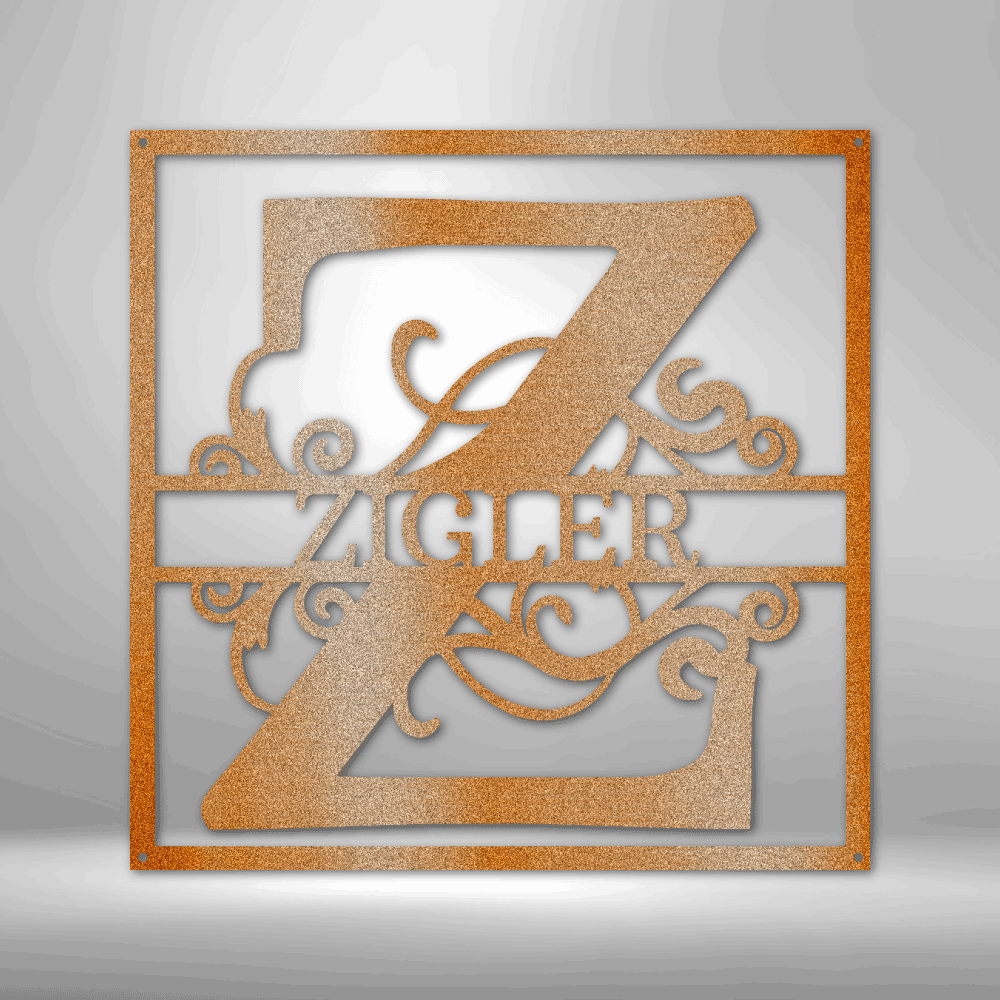 My Easy Monogram Steel Sign Copper / 12" Split Square Monogram - Steel Sign