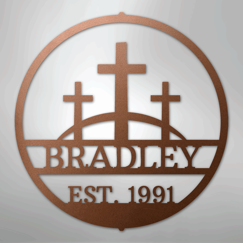 My Easy Monogram Steel Sign Copper / 12" Three Crosses Monogram - Steel Sign
