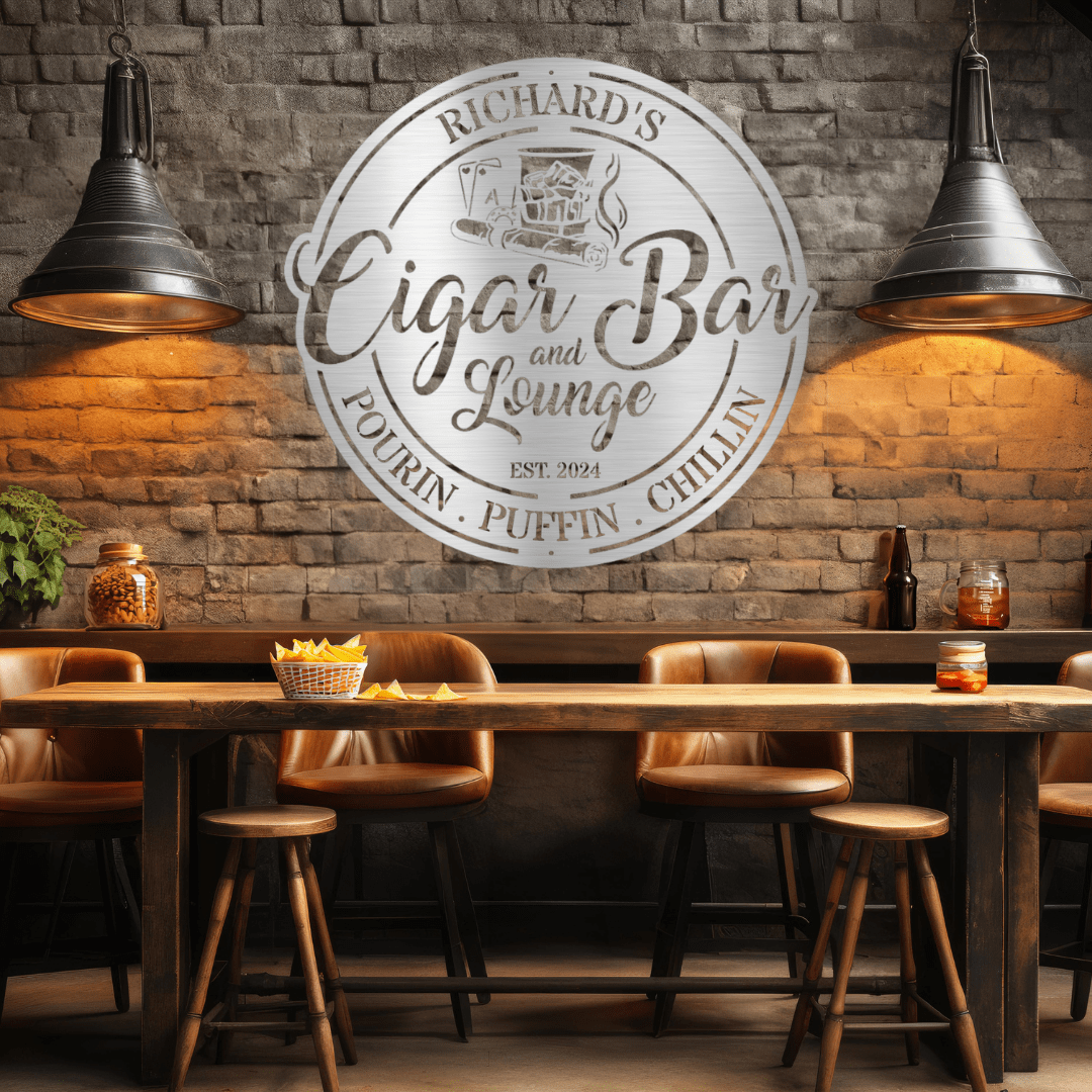 My Easy Monogram Steel Sign Custom Cigar Bar Steel Sign - Personalized Metal Decor