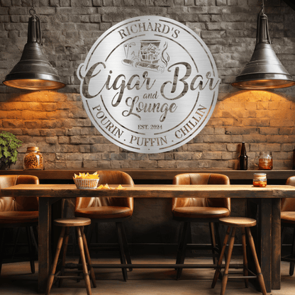 My Easy Monogram Steel Sign Custom Cigar Bar Steel Sign - Personalized Metal Decor