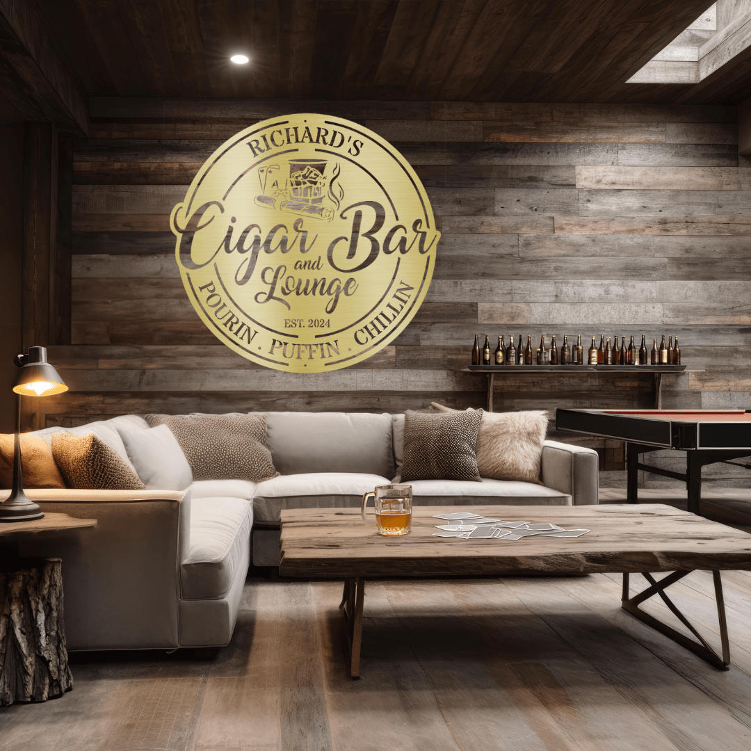 My Easy Monogram Steel Sign Custom Cigar Bar Steel Sign - Personalized Metal Decor