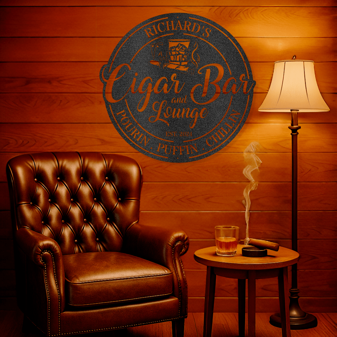 My Easy Monogram Steel Sign Custom Cigar Bar Steel Sign - Personalized Metal Decor