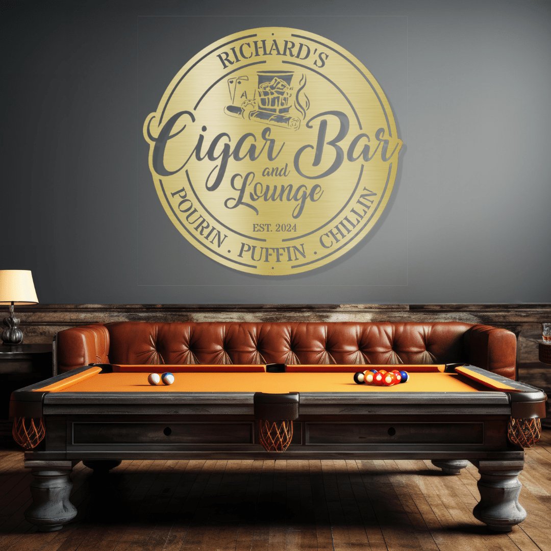 My Easy Monogram Steel Sign Custom Cigar Bar Steel Sign - Personalized Metal Decor