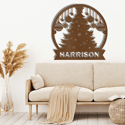 My Easy Monogram Steel Sign Family Christmas Tree - Steel Sign