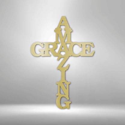 My Easy Monogram Steel Sign Gold / 12" Amazing Grace Cross - Steel Sign