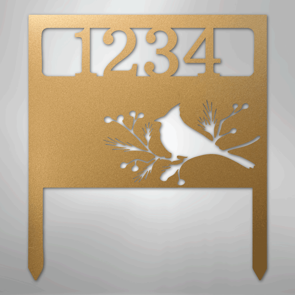 My Easy Monogram Steel Sign Gold / 12" Bird Yard Address Stake - Steel Sign