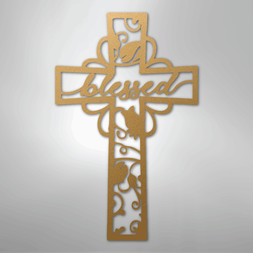 My Easy Monogram Steel Sign Gold / 12" Blessed Cross - Steel Sign