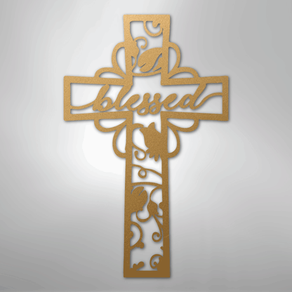 My Easy Monogram Steel Sign Gold / 12" Blessed Cross - Steel Sign