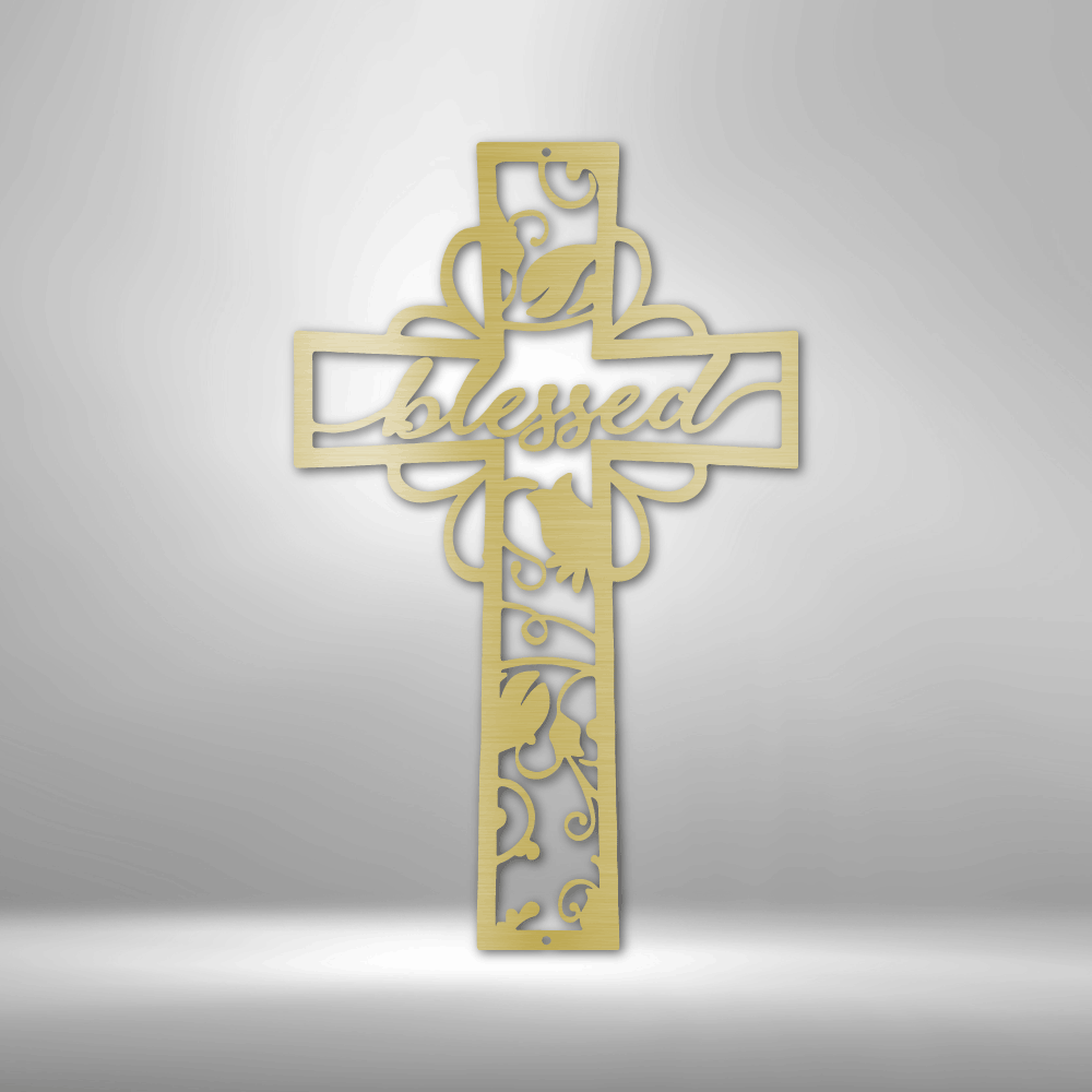 My Easy Monogram Steel Sign Gold / 12" Blessed Cross - Steel Sign