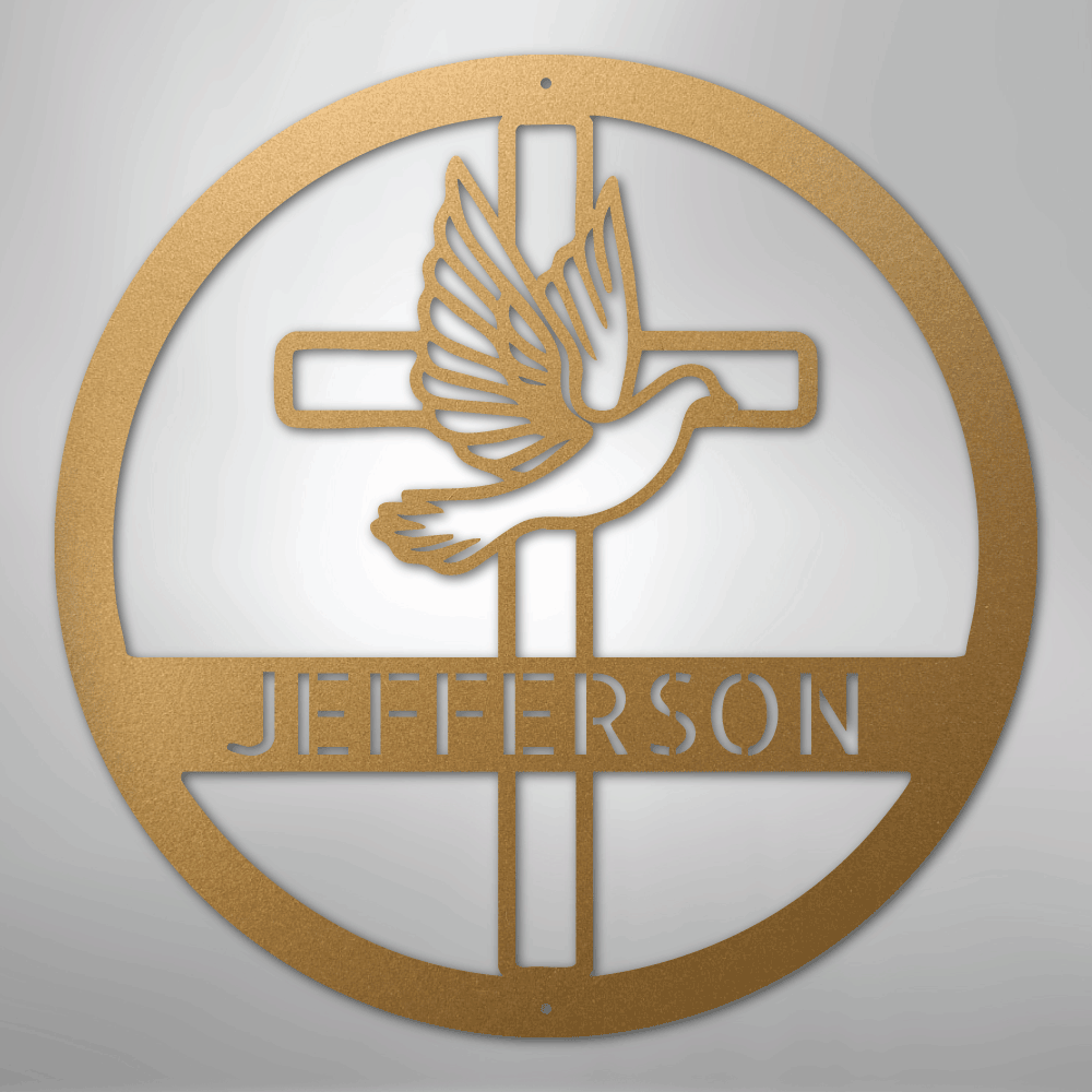 My Easy Monogram Steel Sign Gold / 12" Dove and Cross Monogram - Steel Sign
