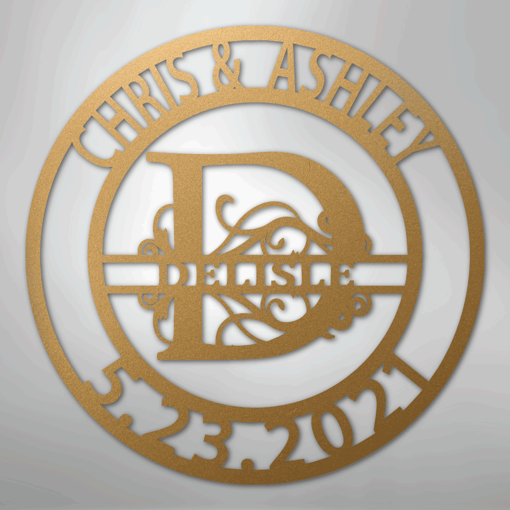 My Easy Monogram Steel Sign Gold / 12" Elaborate Split Letter Family Name - Steel Sign