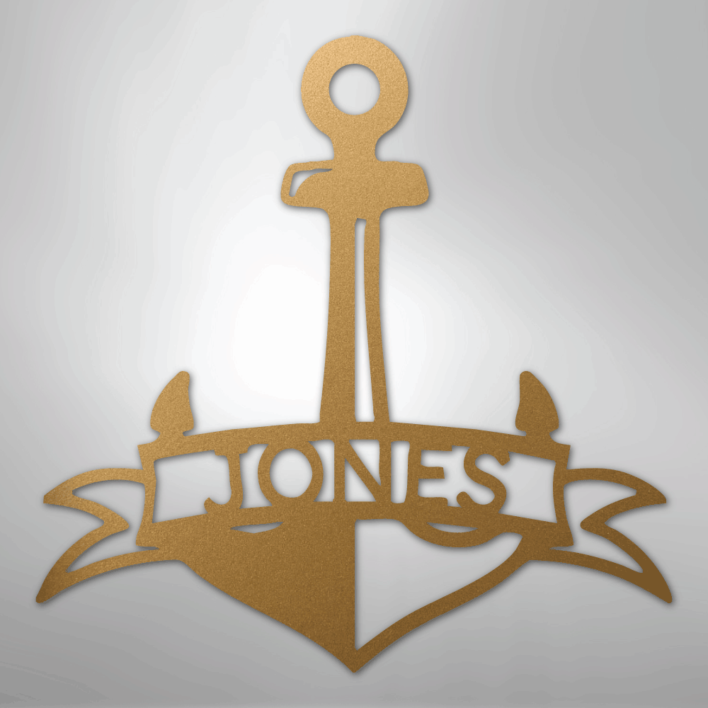 My Easy Monogram Steel Sign Gold / 12" Fancy Anchor Banner - Steel Sign
