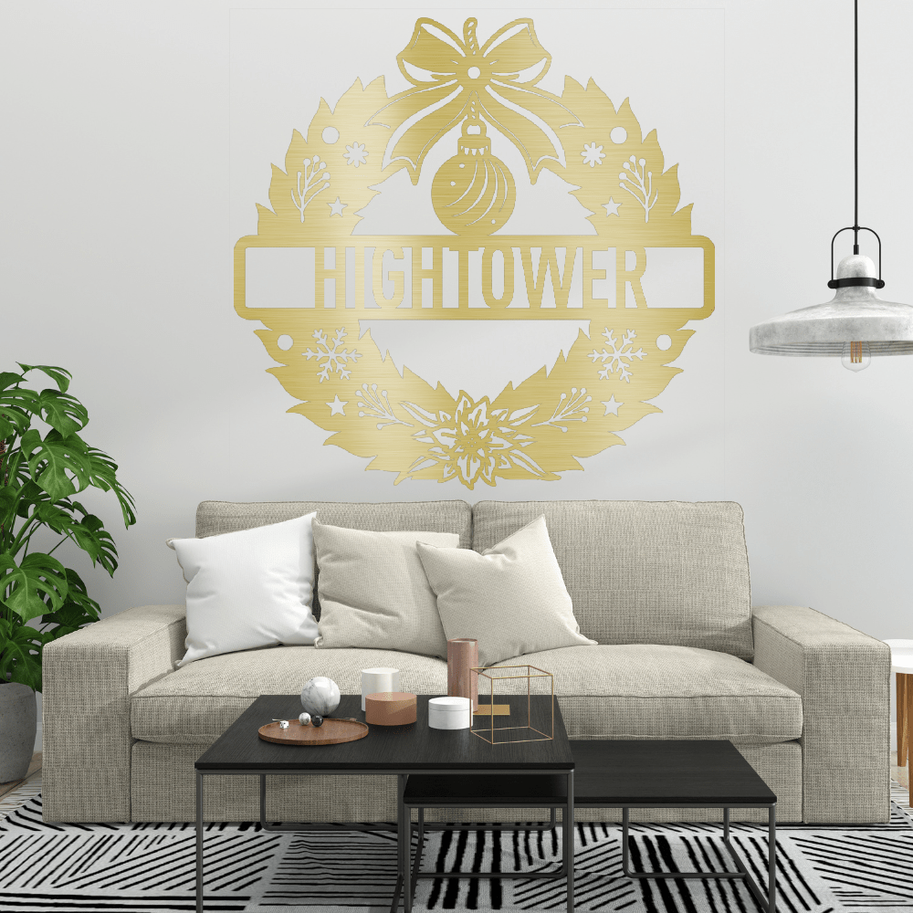 My Easy Monogram Steel Sign Gold / 12 Festive Family Wreath - Steel Sign