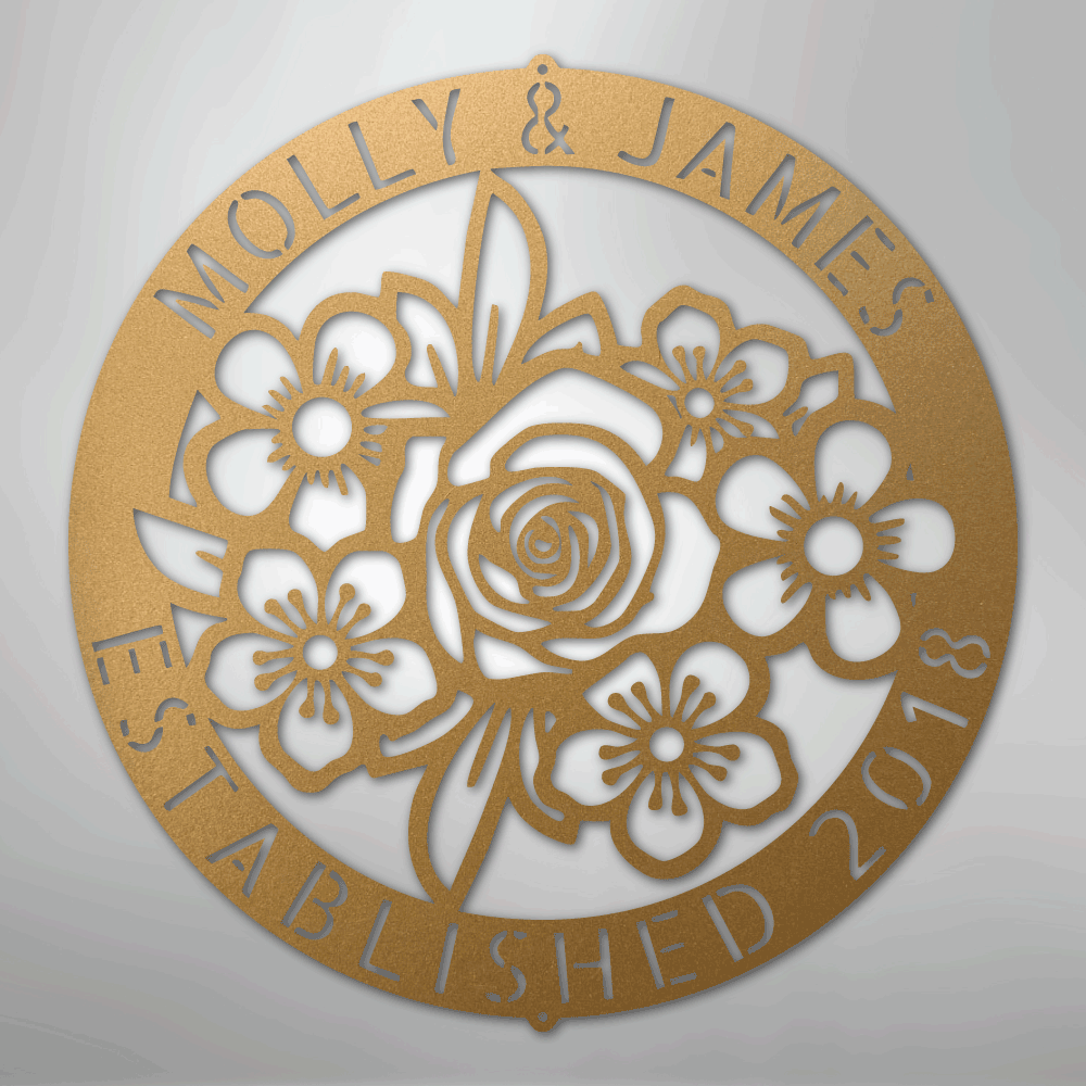 My Easy Monogram Steel Sign Gold / 12" Floral Ring Monogram - Steel Sign