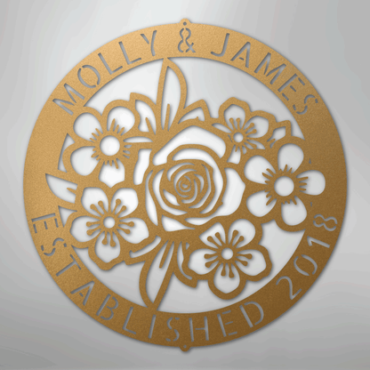 My Easy Monogram Steel Sign Gold / 12" Floral Ring Monogram - Steel Sign