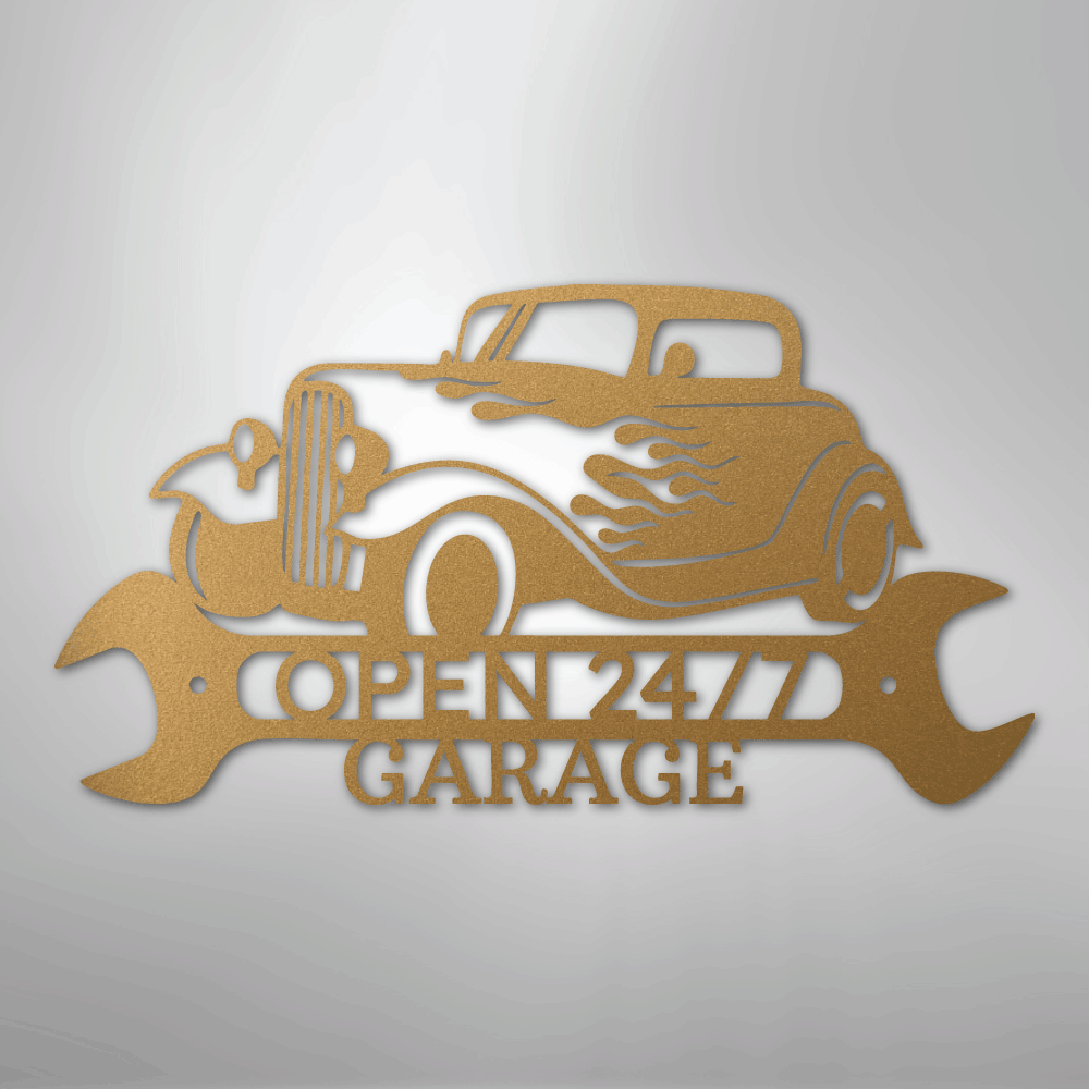 My Easy Monogram Steel Sign Gold / 12" Hot Rod Shop Monogram - Steel Sign