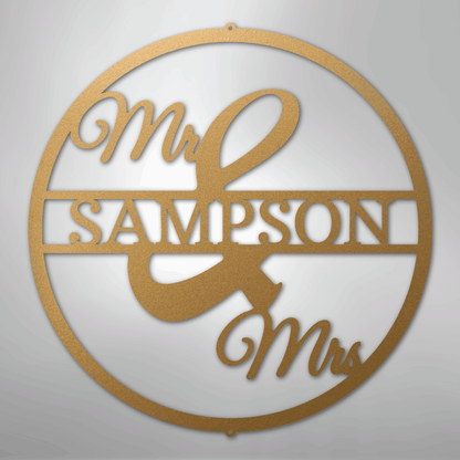 My Easy Monogram Steel Sign Gold / 12" Mr and Mrs Circle Monogram - Steel Sign