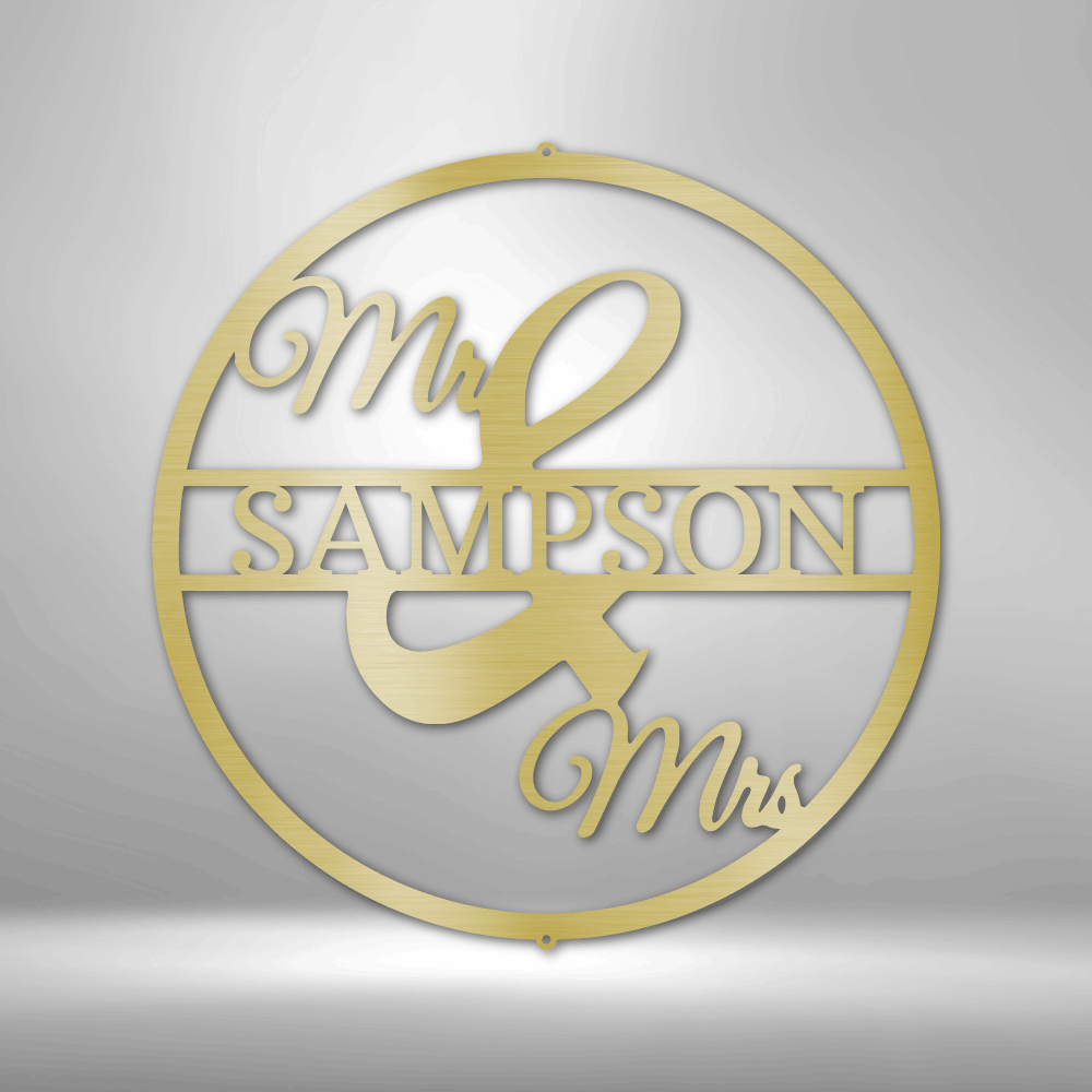 My Easy Monogram Steel Sign Gold / 12" Mr and Mrs Circle Monogram - Steel Sign