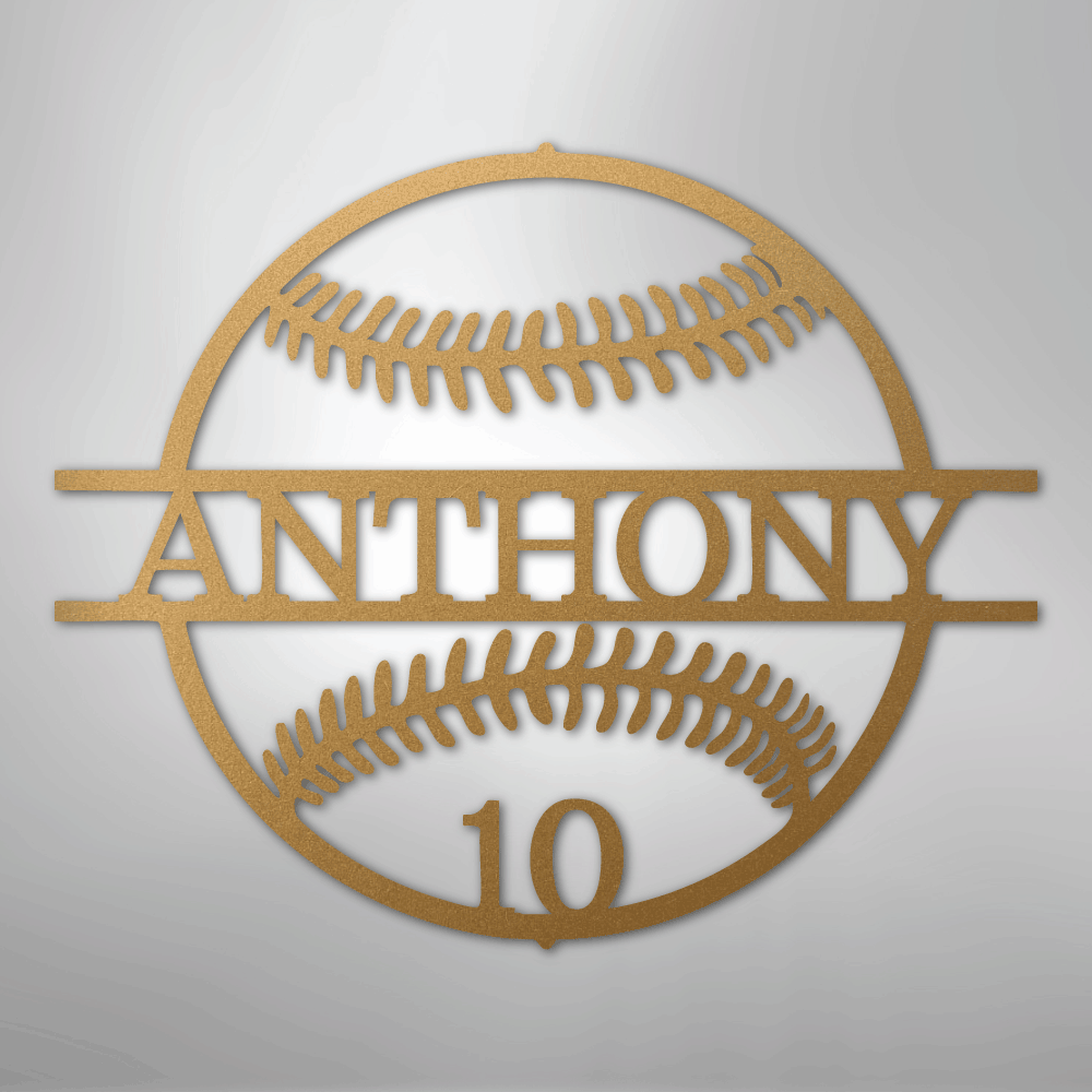 My Easy Monogram Steel Sign Gold / 12" Name and Number Baseball - Metal Sign