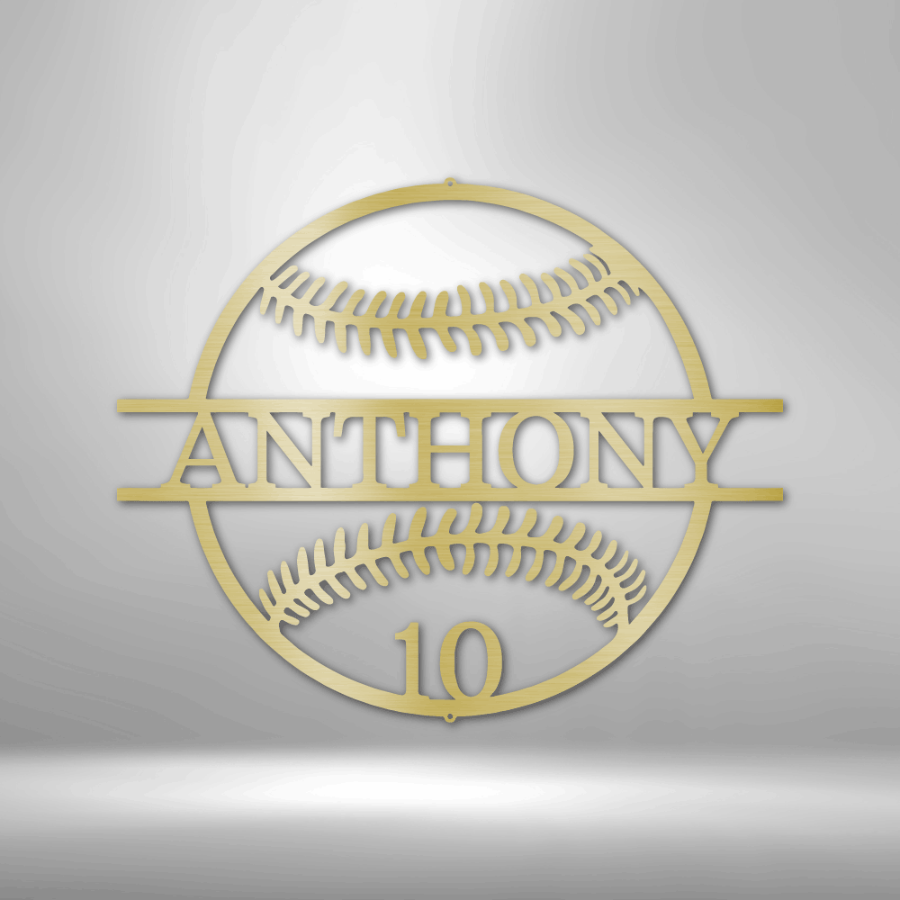 My Easy Monogram Steel Sign Gold / 12" Name and Number Baseball - Metal Sign