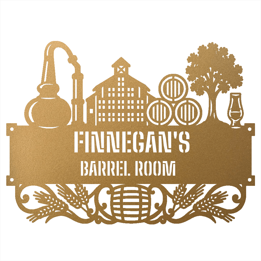 My Easy Monogram Steel Sign Gold / 12 Personalized Distillery Barrel Room Metal Wall Art