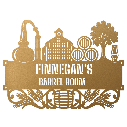 My Easy Monogram Steel Sign Gold / 12 Personalized Distillery Barrel Room Metal Wall Art