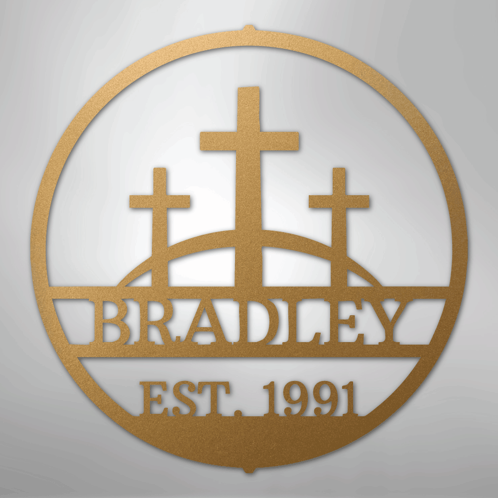My Easy Monogram Steel Sign Gold / 12" Three Crosses Monogram - Steel Sign