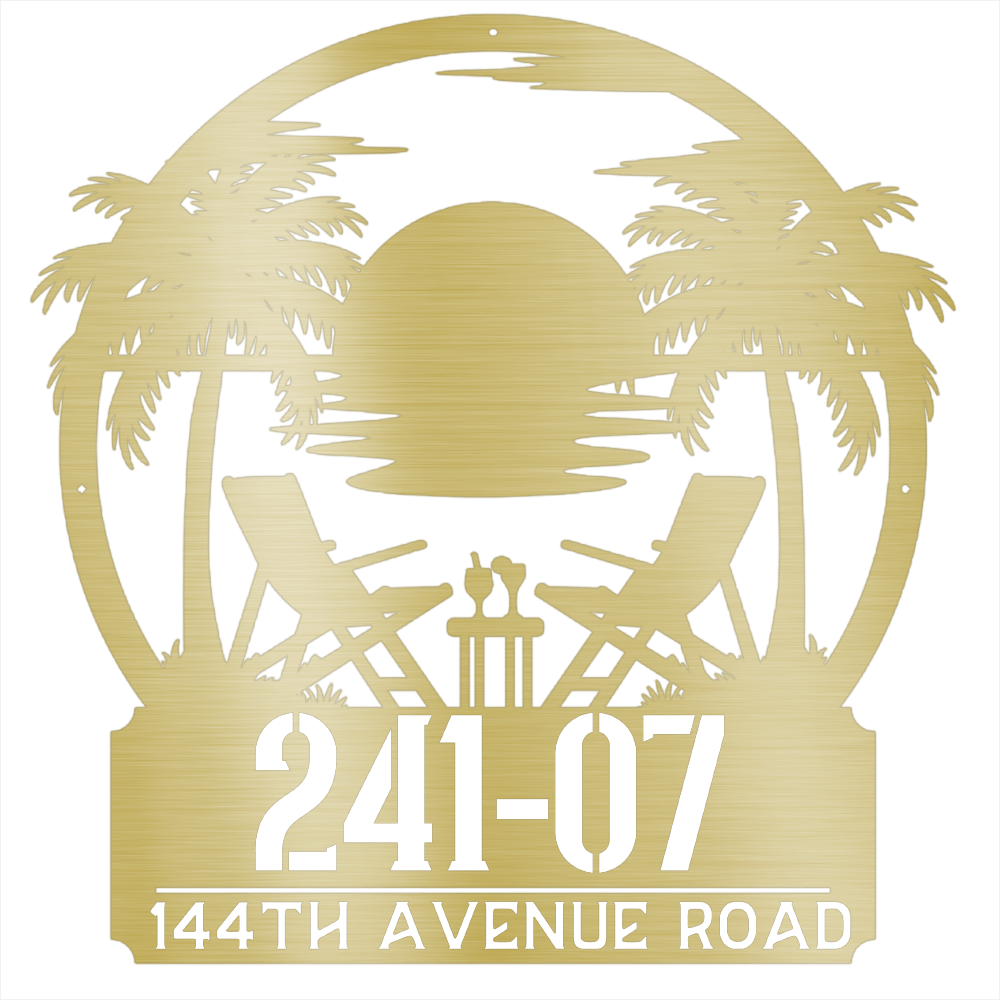 My Easy Monogram Steel Sign Gold / 12 Tropical Sunset Address Monogram