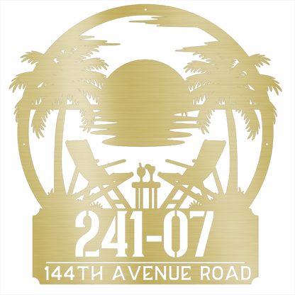 My Easy Monogram Steel Sign Gold / 12 Tropical Sunset Address Monogram