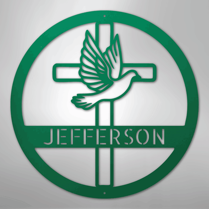 My Easy Monogram Steel Sign Green / 24" Dove and Cross Monogram - Steel Sign