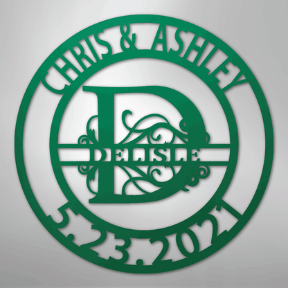 My Easy Monogram Steel Sign Green / 24" Elaborate Split Letter Family Name - Steel Sign