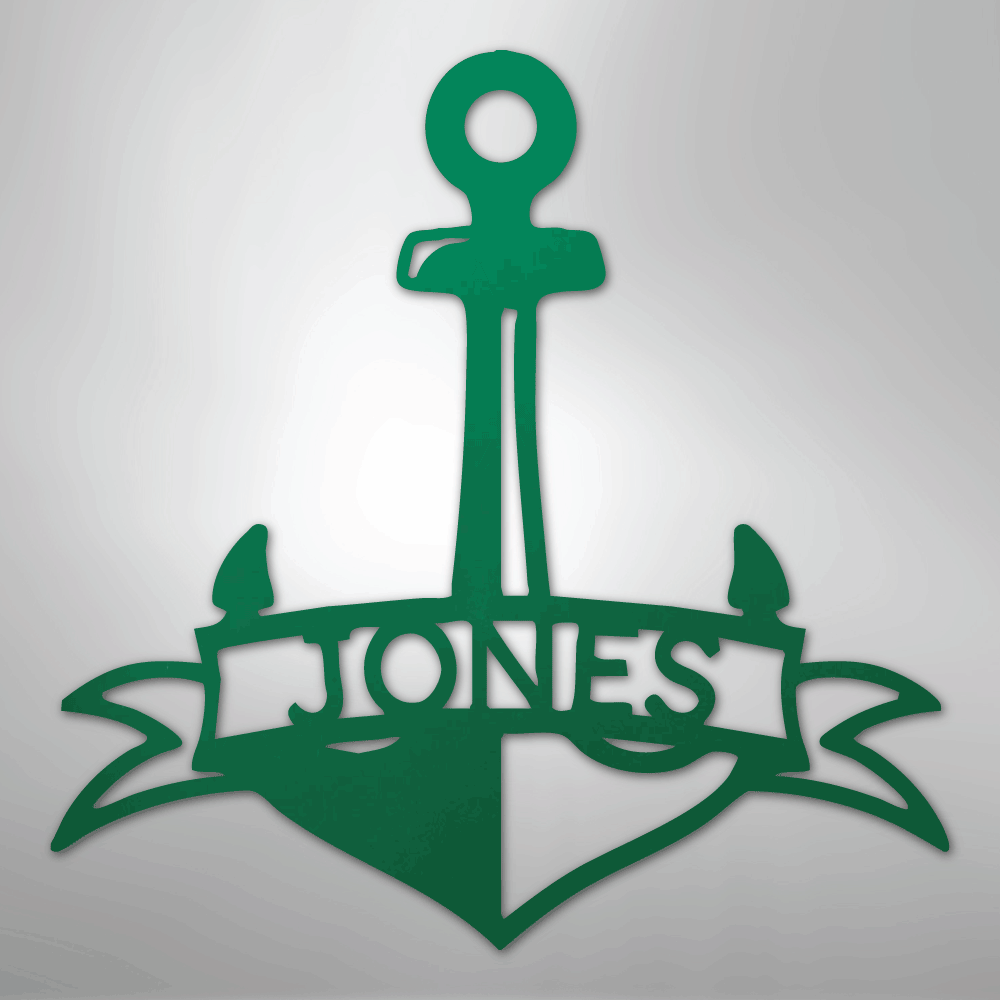 My Easy Monogram Steel Sign Green / 24" Fancy Anchor Banner - Steel Sign