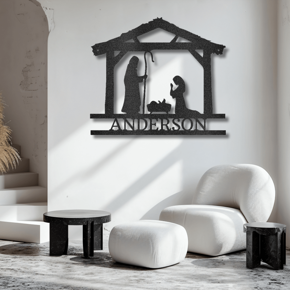 Nativity Simple Monogram Steel Sign | Classic nativity scene decor ...